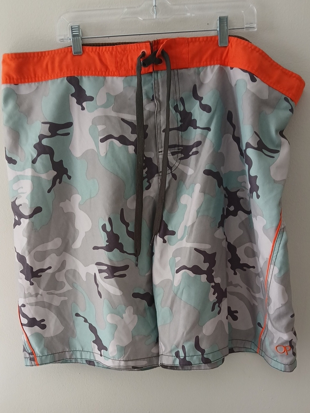 OP Men's Camouflage Swim Board Shorts in Mint, Gray & Orange Trim